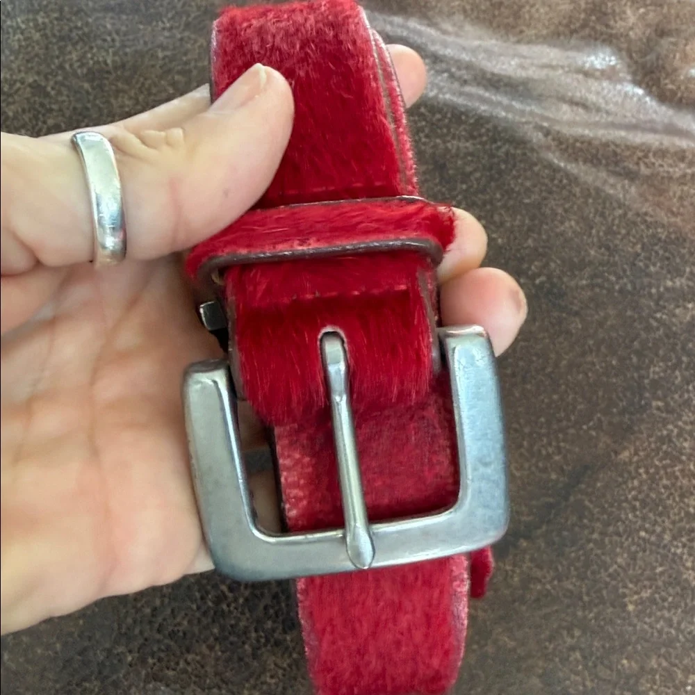 GAP Genuine Leather and fur red Belt silver buckle